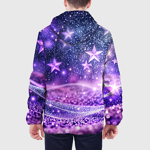 Мужская куртка Абстрактные звезды в фиолетовых искрах / 3D-Белый – фото 4