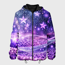 Куртка с капюшоном мужская Абстрактные звезды в фиолетовых искрах, цвет: 3D-черный