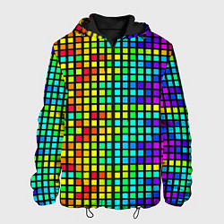 Куртка с капюшоном мужская Разноцветные квадраты на чёрном фоне, цвет: 3D-черный