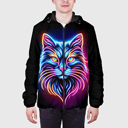 Куртка с капюшоном мужская Суровый неоновый кот, цвет: 3D-черный — фото 2