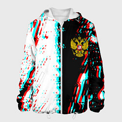 Куртка с капюшоном мужская Россия глитч краски текстура спорт, цвет: 3D-белый