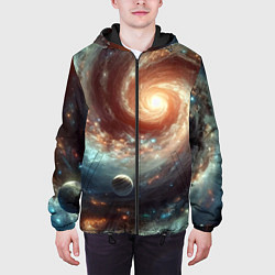 Куртка с капюшоном мужская Далёкая неоновая галактика - нейросеть, цвет: 3D-черный — фото 2