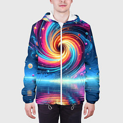 Куртка с капюшоном мужская Неоновая космическая абстракция - нейросеть, цвет: 3D-белый — фото 2