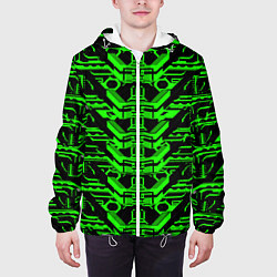 Куртка с капюшоном мужская Зелёная техно-броня на чёрном фоне, цвет: 3D-белый — фото 2