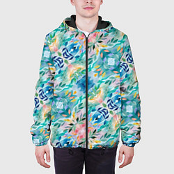 Куртка с капюшоном мужская Абстрактные розовые акварельные тюльпаны, цвет: 3D-черный — фото 2