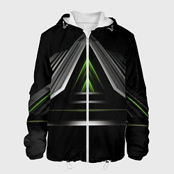 Куртка с капюшоном мужская Black green abstract nvidia style, цвет: 3D-белый