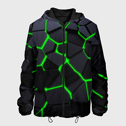 Куртка с капюшоном мужская Зеленые плиты киберпанк, цвет: 3D-черный