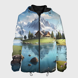 Куртка с капюшоном мужская Чудесный день на берегу озера в горах, цвет: 3D-черный