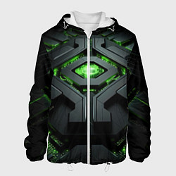 Мужская куртка Объемная абстрактная яркая зеленая фигура на черно