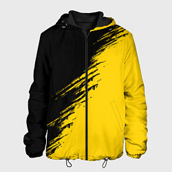 Куртка с капюшоном мужская Черные штрихи на желтом фоне, цвет: 3D-черный