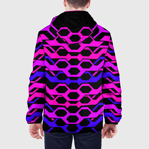 Мужская куртка Розовые техно полосы на чёрном фоне / 3D-Белый – фото 4