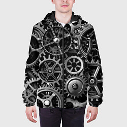Куртка с капюшоном мужская Стимпанк стальные механизмы паттерн, цвет: 3D-черный — фото 2