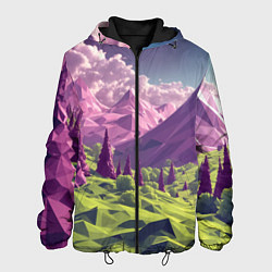 Мужская куртка Геометрический зеленый пейзаж и фиолетовые горы