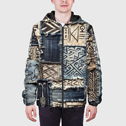 Куртка с капюшоном мужская Геометрия на пэчворк дениме, цвет: 3D-черный — фото 2