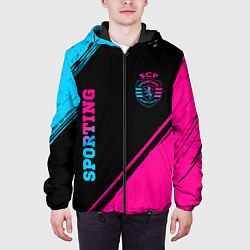 Куртка с капюшоном мужская Sporting - neon gradient вертикально, цвет: 3D-черный — фото 2