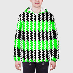 Куртка с капюшоном мужская Вертикальные чёрно-зелёные полосы, цвет: 3D-белый — фото 2