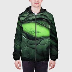 Куртка с капюшоном мужская Разрез на зеленой абстракции, цвет: 3D-черный — фото 2