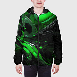 Куртка с капюшоном мужская Green dark abstract geometry style, цвет: 3D-черный — фото 2
