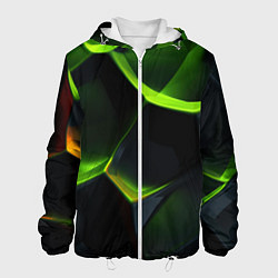 Куртка с капюшоном мужская Green neon abstract geometry, цвет: 3D-белый