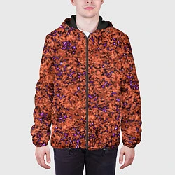 Куртка с капюшоном мужская Яркий красно-коричневый со фиолетовым свечением, цвет: 3D-черный — фото 2