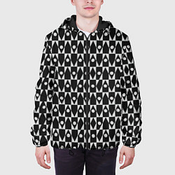 Куртка с капюшоном мужская Чёрно-белые ромбы и круги на чёрном фоне, цвет: 3D-черный — фото 2