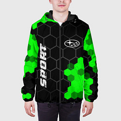 Куртка с капюшоном мужская Subaru green sport hexagon, цвет: 3D-черный — фото 2