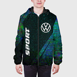Куртка с капюшоном мужская Volkswagen sport glitch blue, цвет: 3D-черный — фото 2