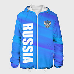 Куртка с капюшоном мужская Россия - синие волны, цвет: 3D-белый