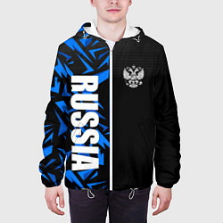 Куртка с капюшоном мужская Россия - синяя абстракция, цвет: 3D-белый — фото 2