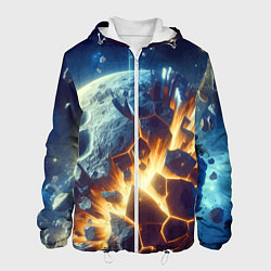 Куртка с капюшоном мужская Взрыв планеты - космос от нейросети, цвет: 3D-белый