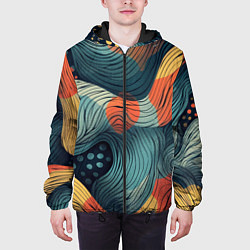 Куртка с капюшоном мужская Волны линиями, цвет: 3D-черный — фото 2