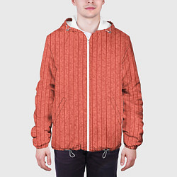 Куртка с капюшоном мужская Тёмный коралловый полосатый, цвет: 3D-белый — фото 2