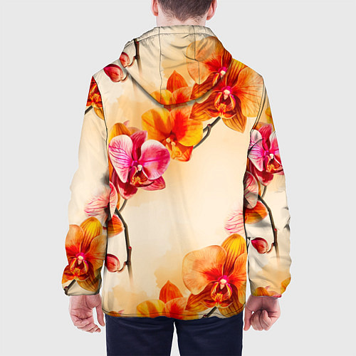 Мужская куртка Оранжевые орхидеи акварельные / 3D-Белый – фото 4