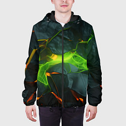 Куртка с капюшоном мужская Неоновая яркая геометрическая абстракция со светом, цвет: 3D-черный — фото 2