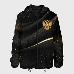 Куртка с капюшоном мужская Золотой герб России на черно-золотой текстуре, цвет: 3D-черный