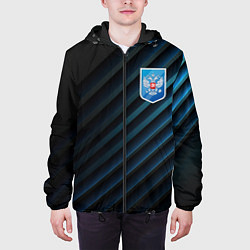 Куртка с капюшоном мужская Синяя абстракция и герб России, цвет: 3D-черный — фото 2
