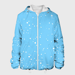 Куртка с капюшоном мужская Снежинки на нежно голубом, цвет: 3D-белый