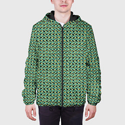 Куртка с капюшоном мужская Изумрудный волнистые линии, цвет: 3D-черный — фото 2