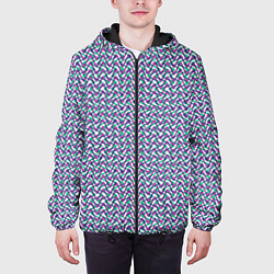 Куртка с капюшоном мужская Волнистые полосы текстурированный сиренево-бирюзов, цвет: 3D-черный — фото 2