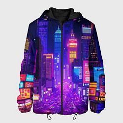 Куртка с капюшоном мужская Город ночью, цвет: 3D-черный