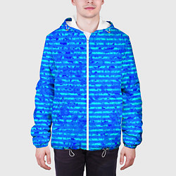Куртка с капюшоном мужская Яркий голубой абстрактный полосатый, цвет: 3D-белый — фото 2