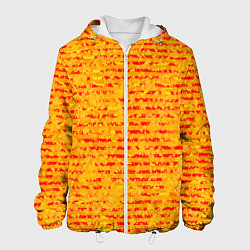Куртка с капюшоном мужская Яркий красно-жёлтый абстарктный полосатый, цвет: 3D-белый