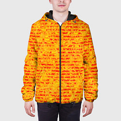 Куртка с капюшоном мужская Яркий красно-жёлтый абстарктный полосатый, цвет: 3D-черный — фото 2