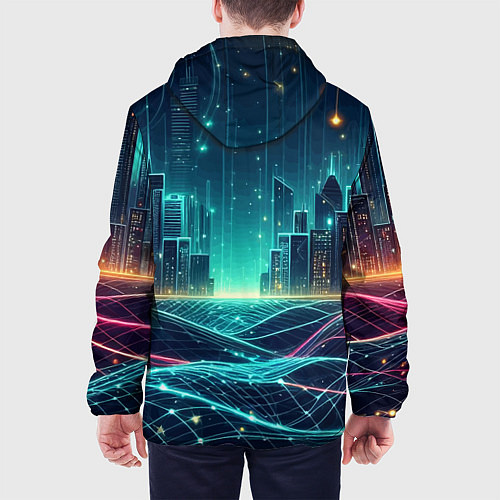 Мужская куртка Metropolis - vaporwave neon glow / 3D-Черный – фото 4