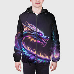 Куртка с капюшоном мужская Неоновый сиреневый дракон на черном фоне, цвет: 3D-черный — фото 2