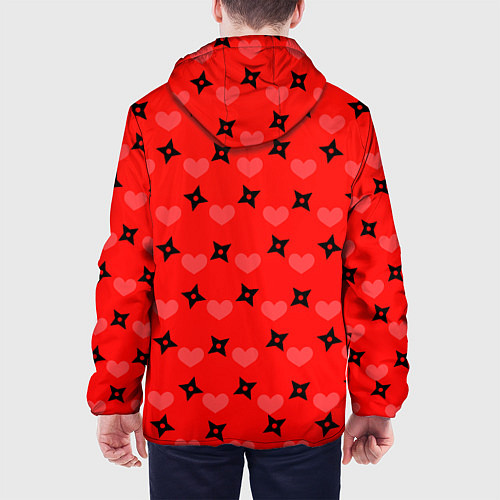 Мужская куртка Сюрикены и сердечки: красный / 3D-Белый – фото 4