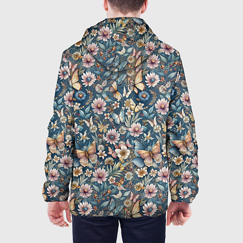 Мужская куртка Летний узор с цветами и бабочками / 3D-Белый – фото 4