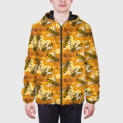 Куртка с капюшоном мужская Соты со пчелами, цвет: 3D-черный — фото 2