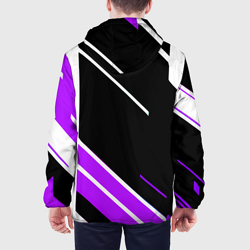 Мужская куртка Бело-фиолетовые полосы на чёрном фоне / 3D-Белый – фото 4