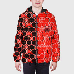 Куртка с капюшоном мужская Техно-киберпанк шестиугольники красный и чёрный с, цвет: 3D-черный — фото 2